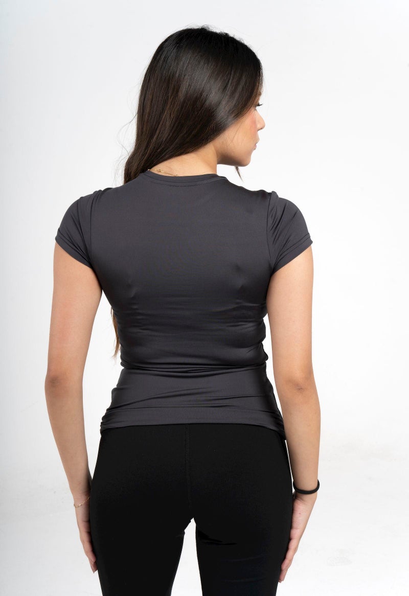 Beyond Women's Dark Grey Basic Short sleeve top - Image 2